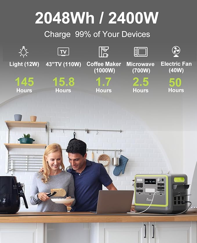 FOSSIBOT Portable Power Station with Hand Truck,2048Wh LiFePO4 Battery with 6×2400W(Surge 4800W),1.5H Fast Full Charging with LED Flashlight,Solar Generator for Home Use Camping RV Emergency