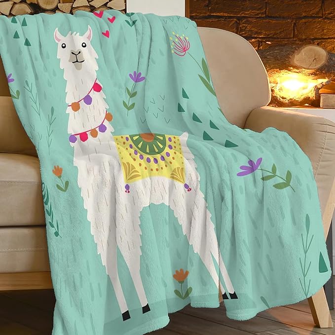 Llama Blanket Super Cozy Soft Alpaca Animal Blanket Warm Plush Fluffy Llama Alpaca Stuff Gifts for Women Girls Fleece Flannel Gift Blankets for Kids Adults 60"X50"
