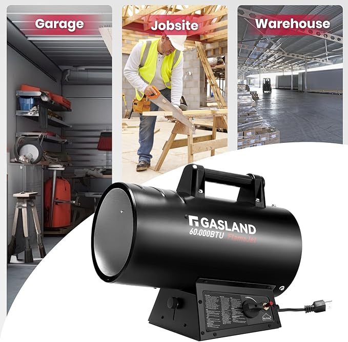 GASLAND FlameJet 60,000 BTU Propane Forced Air Heater, Portable Space Heater for Garage, Patio, Construction Sites