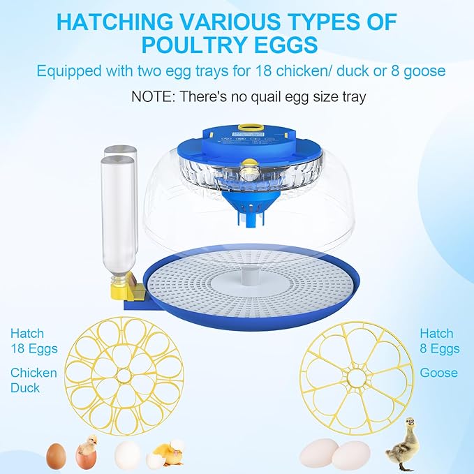 18 Egg Incubators for Hatching Eggs with Temperature Control, Egg Incubator with Automatic Egg Turning and Humidity Display, Built-in Egg Candler Incubator for Chicken Eggs, Duck, Goose & Quail