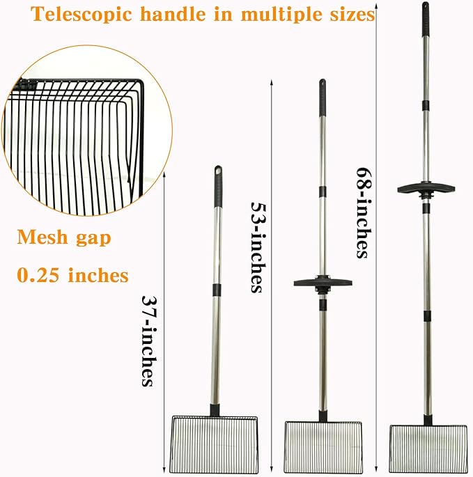Chicken Scooper for Poop - Stainless Steel Chicken Coop Scoop & Rake for Sand, Pine Shavings & Waste - Ergonomic Handle, Easy Clean Poultry Coop Accessories for Hens, Ducks, Rabbits (10 Inch