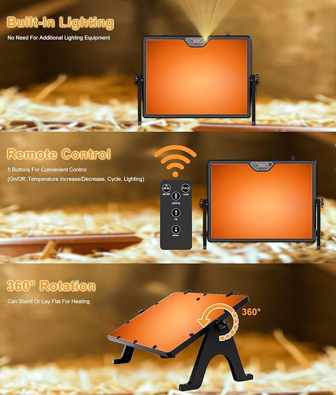 2026 Chicken Coop Heater Double-sided Heater Coop Radiant Heat Panel Built-in Adaptive Temperature Sensor,Chicken Heater Inside Coop for Winter,Adaptable to Timer and Temp Controllers,ETL UL Compliant