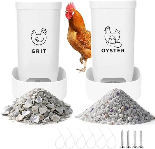 2 Pack Chicken Oyster Shell Feeder, Grit Feeder with Lid, Hanging Gravity Chicken Poultry Feeders Trough, Coop Accessories Supplies