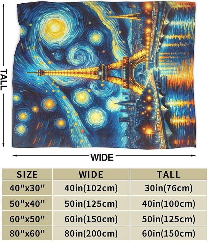 Eiffel Tower Blanket Starry Night Throw Blanket Soft Warm Cozy Fuzzy Plush Paris Throw Blanket Gifts for Girls Women Eiffel Tower Stuff Lightweight Fleece Flannel Gift Blankets for Kids Adults 50"X60"