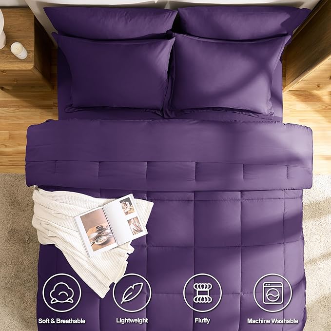 CozyLux Queen Comforter Set Purple - 7 Pieces Bed in a Bag Queen, All Season Breathable Bedding Sets, Oeko-Tex Certified Bed Set with Down Alternative Comforter, Sheets, Pillowcases & Pillow Shams