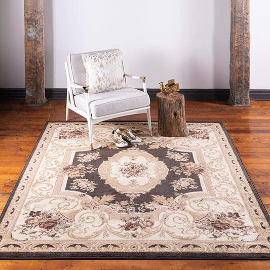 Unique Loom Versailles Collection Area Rug - Henry (6' 1" Square Brown/Cream)