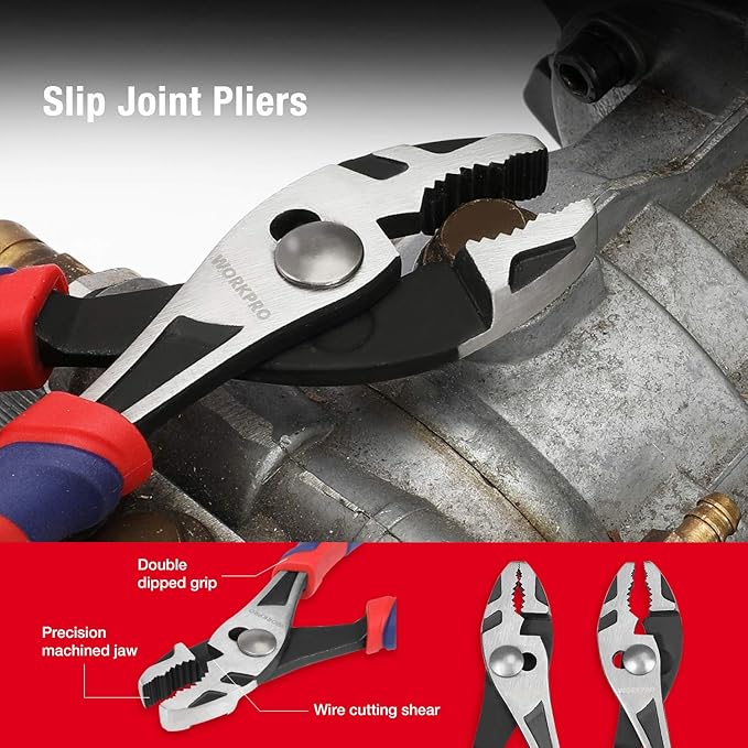 WORKPRO Pliers Set, Premium Cr-V Construction, Includes 6 Inch Slip Joint, Long Nose, Diagonal Cutting, 8 Inch Groove Joint, 7 Inch Linesman and Storage Pouch, for Basic Repair