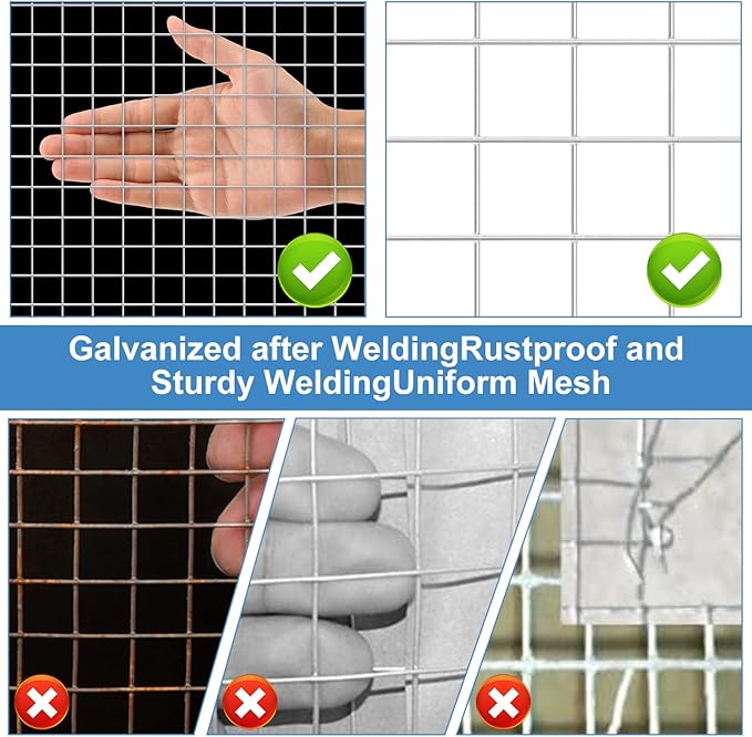 Land Guard 19 Gauge Hardware Cloth, 1/2 inch Chicken Wire Fence, Galvanized Welded Cage Wire Mesh Roll Supports Poultry Netting Cage Fence………