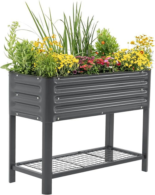 Elevated Raised Garden Bed- Slim Series, 1.5' x 3.5' Outdoor Planters Boxes with Legs & Storage Rack for Patio, 500 Lbs Weight Capacity, Raised Beds for Gardening Herbs Vegetables Flowers, Modern Gray