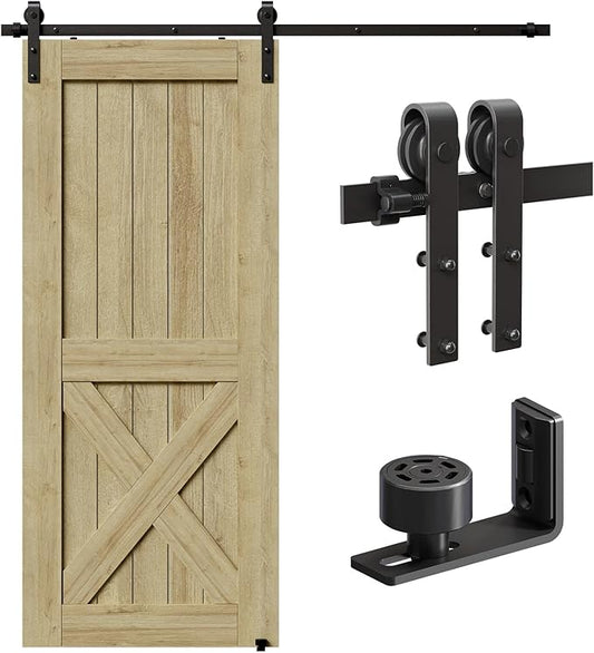 CCJH 6FT/72inch Sliding Barn Door Hardware Kit for Single Door Carbon Steel Black