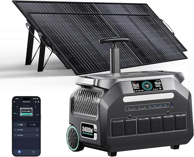 IEE 2048Wh/2400W Solar power station With 2 * 200W Solar Panel,P2400 Solar Generator(5000W Peak),1800W Super Fast Charging, APP Control Emergency Power Station for Home, Camping,Power Outages
