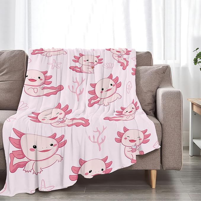 Axolotl Blanket Super Cozy Soft Pink Axolotl Throw Blanket Warm Plush Fluffy Axolotl Stuff Gifts for Women Girls Fleece Flannel Gift Blankets for Kids Adults 80"X60"