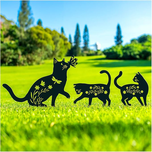 Cat Metal Decorative Garden Stakes Cat Gifts for Women Men Mom Birthday Gifts Silhouette Statues for Garden Decor, Yard Art, Patio, Outside, Lawn Ornaments, Outdoor Decorations