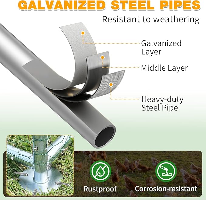 VINGLI Chicken Coop, Large Metal Poultry Cage for Chicken Run, Walk-in Chicken Pen with Waterproof & Anti-UV Cover Outdoor (Silver-Dome Roof, 13.1 * 9.8 * 6.5 ft)