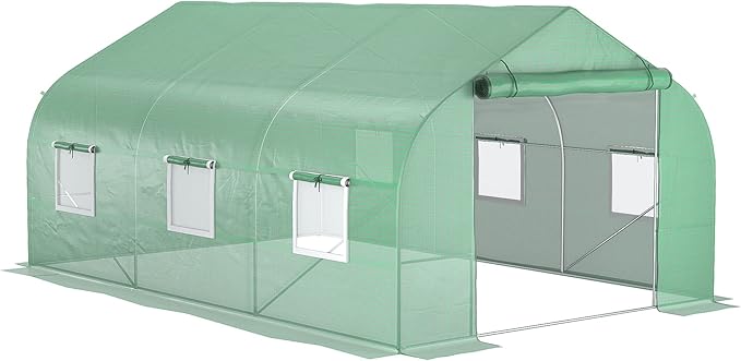 Outsunny 11.5' x 10' x 6.5' Outdoor Walk-in Greenhouse, Tunnel Green House with Roll-up Windows, Zippered Door, PE Cover, Heavy Duty Steel Frame, Green