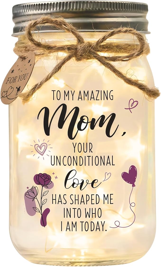 SOLMAY Mom Gifts – Mason Jar Night Light with Quotes – Sentimental Christmas, Birthday & Mother’s Day Gift from Daughter or Son – Inspirational Décor Jar with LED Fairy Lights