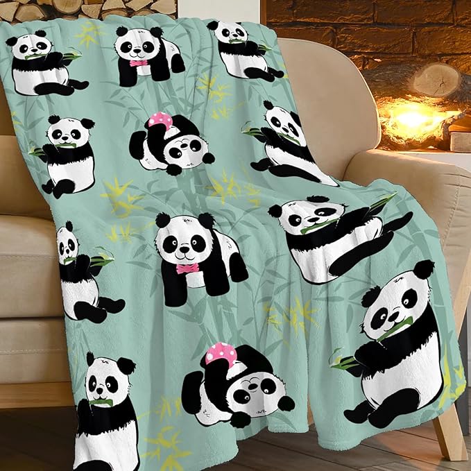 Panda Blanket Super Cozy Soft Panda Bamboo Throw Blanket Warm Plush Fluffy Panda Stuff Gifts for Women Girls Fleece Flannel Gifts Blankets for Boys Adults 80"X60"