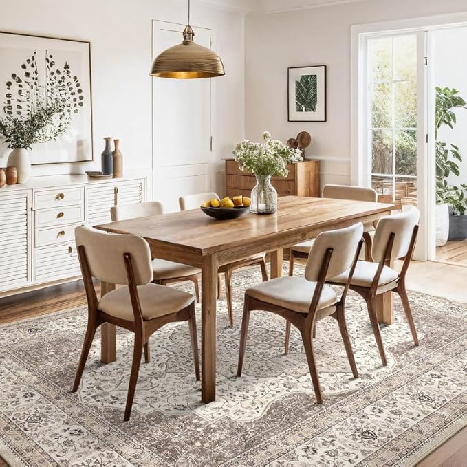 Washable Rug 8x10 Area Rugs for Living Room Bedroom Dining Room Home Office Floor Decor -Stain & Fade Resistant Non Slip Backing Carpet,Ultra-Thin Vintage Large Carpets (Brown/Beige,8'x10')