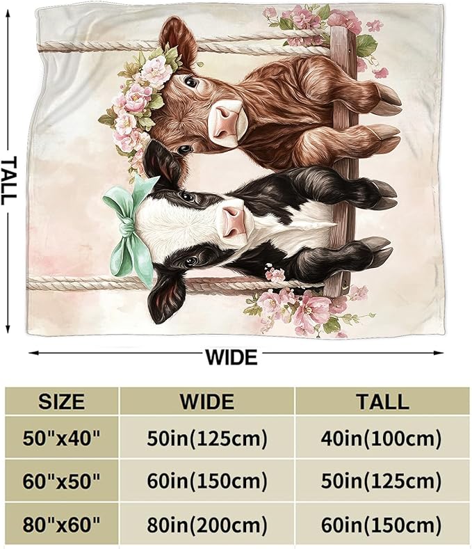 Cute Ultra Soft Cozy Swing Blanket - Fleece Fuzzy Plush Cattle Cow Lovers Decor Gifts for Women Girls Adults - 60"x50"