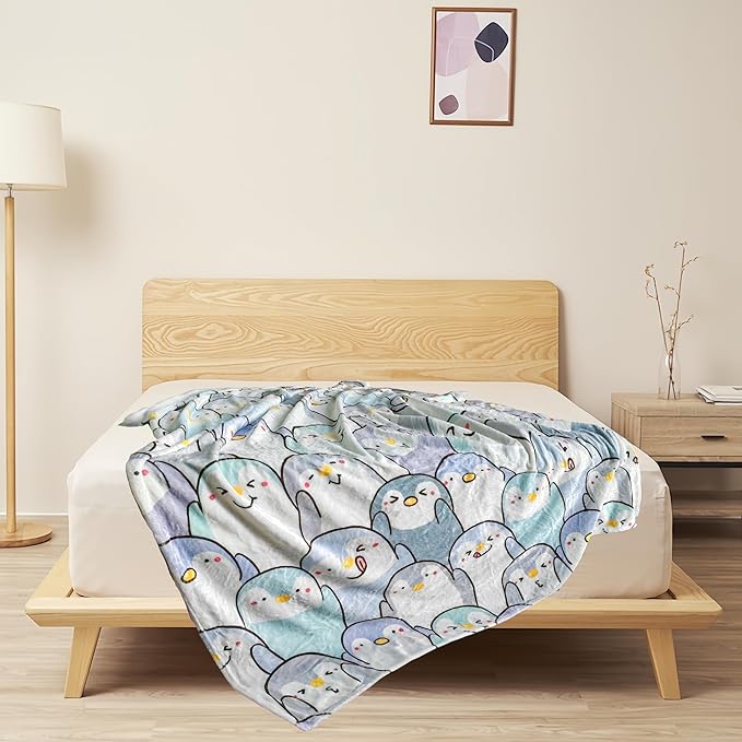 Cute Penguin Blanket for Women Girls Kids Adults 40" x 50", Flannel Throw for Sofa Couch Bed Living Room, Gifts for Animal Lovers