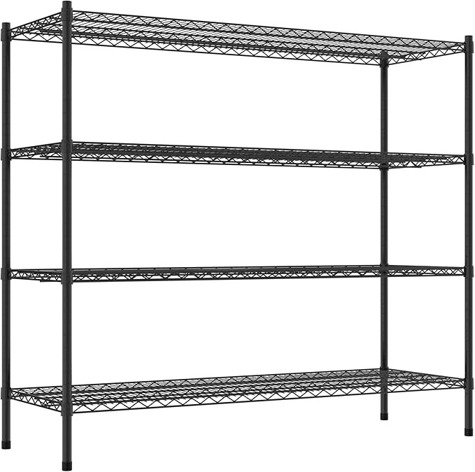 Commercial NSF Listed Black Epoxy Stationary Wire Shelving Kit 21" x 60" x 54", with 4 Shelves Perfect for Warehouse, Walk-in Refrigerator, Freezer, Grocery Store, Restaurant, Dishroom