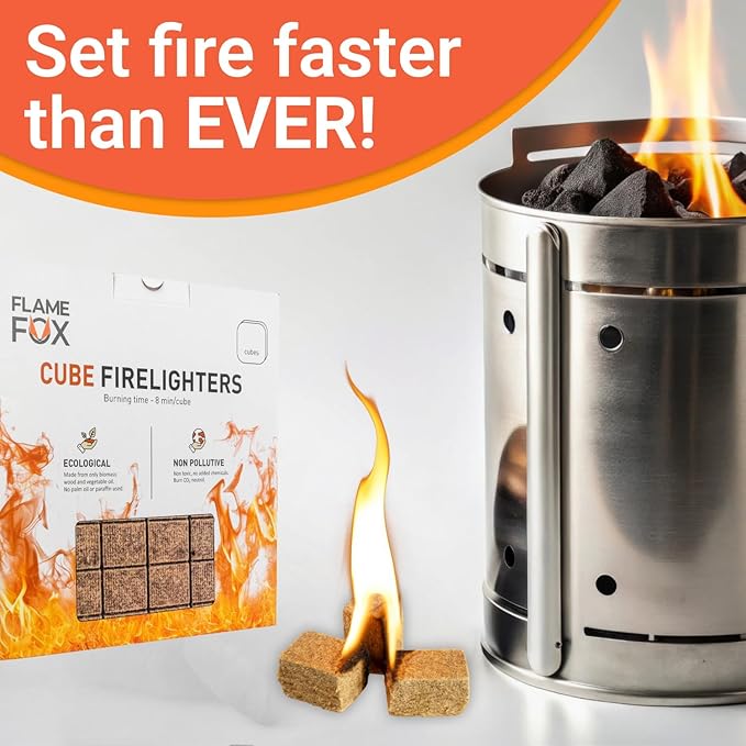 Flamefox Fire Cubes 96pcs - Quick Lighting Fire Starter for Fireplace, Wood Stove, BBQ, Camping - Easy Ignition, Long & Clean Burning, Weather Resistant Fire Lighter