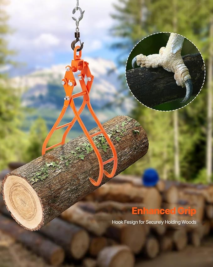 VEVOR Timber Claw Hook, 28 inch 4 Claw Log Grapple Logging Tongs, Swivel Steel Log Lifting Tongs 31" Max Opening, Eagle Claws with 2205LBS/1000kg Loading Capacity for Tractors, ATVs, Trucks, Forklifts