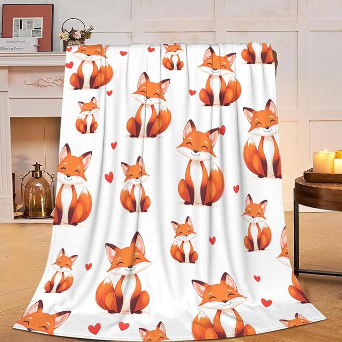 Fox Blanket Super Cozy Soft Fox Animal Throw Blanket Warm Plush Fluffy Foxes Stuff Gifts for Women Girls Fleece Flannel Gift Blankets for Kids Adults 80"X60"