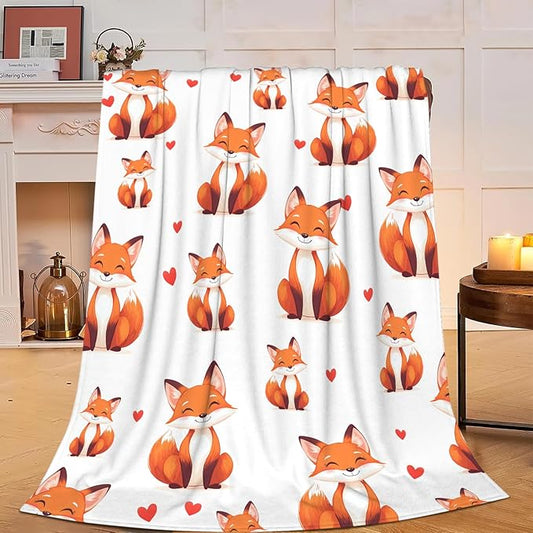 Fox Blanket Super Cozy Soft Fox Animal Throw Blanket Warm Plush Fluffy Foxes Stuff Gifts for Women Girls Fleece Flannel Gift Blankets for Kids Adults 80"X60"
