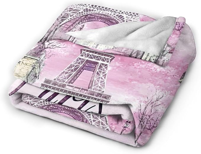 Tijuboni Paris Eiffel Tower Throw Blanket Pink Paris Gifts for Girls Women Boys Men Adults Kids Soft Flannel Fleece Blanket for Couch Sofa Bed Home Decor 40"x50"