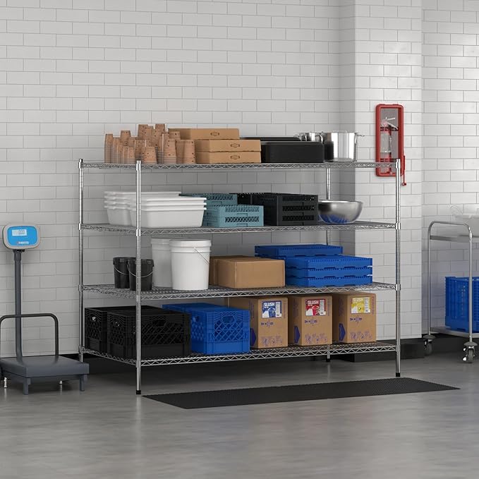 Commercial NSF Listed Chrome Stationary Wire Shelving Kit 36" x 72" x 54", with 4 Shelves Perfect for Warehouse, Walk-in Refrigerator, Freezer, Grocery Store, Restaurant, Dishroom