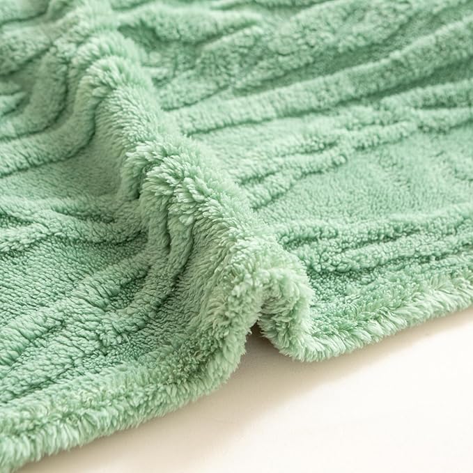 YUSOKI Sherpa Queen Size Blanket-3D Stylish Design Super Soft Fuzzy Cozy Warm Blanket Thick Plush Fluffy Furry Blankets for Teen Girls Women Couch Bed Sofa Chair Men Boys Gift(Sage Green,90"x90")