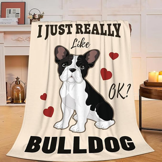 Bulldog Blanket, Soft Plush Fleece Dog Animal Throw Blanket - Cozy Warm Stuffed Blankets Bedding Bulldog Gifts for Women Girls Kids Adults 40"X50"