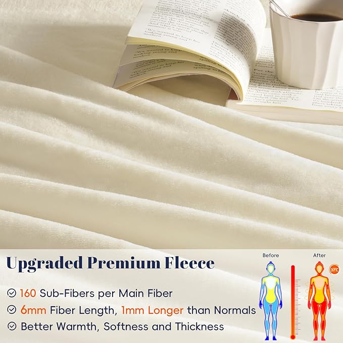 PHF Ultra Soft Fleece Blanket King Size, No Shed No Pilling Luxury Plush Cozy 300GSM Lightweight Blanket for Bed, Couch, Chair, Sofa Suitable for All Season, 108" x 90", Cream