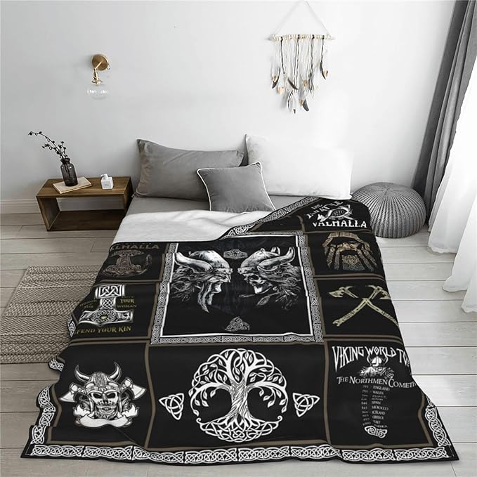 Medieval Viking Decor Throw Blanket - Warm, Soft, Plush, Lightweight Fleece Flannel Blanket - Cool Gifts for Men, Women, Kids - 40"X50"
