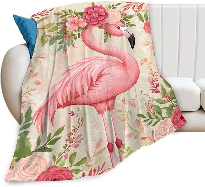 Flamingo Blanket Flamingo Flower Throw Blanket Soft Warm Cozy Fuzzy Plush Gifts for Girls Women Lightweight Fleece Flannel Stuff Gift for Kids Adults 50"X40"