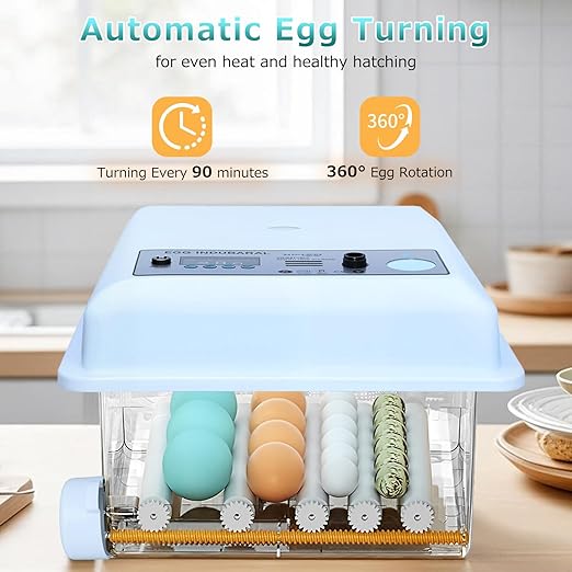 Incubators for Hatching Eggs 16 Egg Automatic Egg Incubator with Temperature Control Humidity Control and Display for Goose Chicken Duck Quail Pigeon Eggs Auto Turner,Light Blue