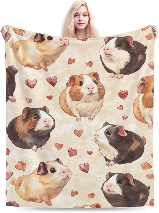 Cute Guinea Pig Throw Blanket Guinea Pig Pets Flannel Blankets Fuzzy Plush Super Soft Cozy Warm Decor Gifts for Boys Girls Kids Adults Men Women 50" x 60"