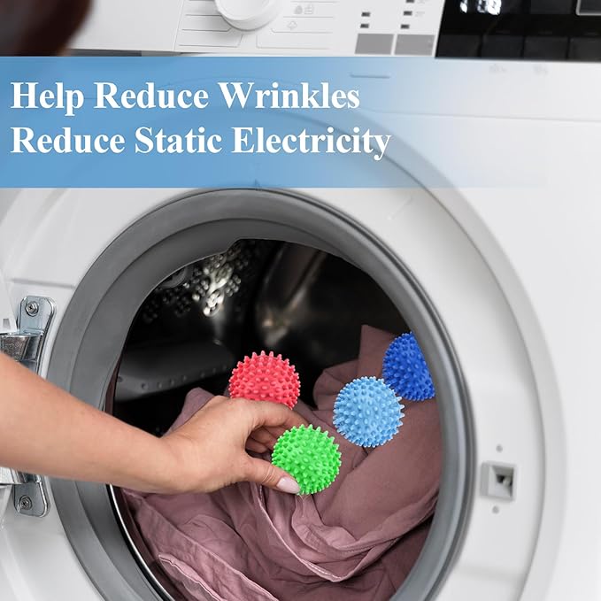 6 Pack Laundry Balls for Dryer, Dryer Balls Laundry Reusable, Dryer Ball Plastic Pellet Packs for Fabric Soften, Reduce Wrinkle and Less Static Cling-Mix