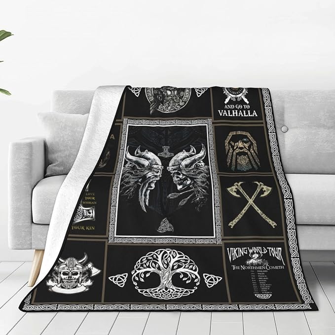 Medieval Viking Blanket Viking Decor Throw Blanket Warm Soft Plush Lightweight Fleece Flannel Blanket for Vikings Men Boys Girls Women Baby Kids for Winter Bed Couch Bed 50"X60"