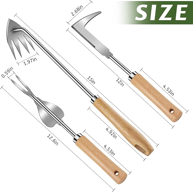3 Pack Weed Puller Tool, Stainless Steel Crack Weeder Tool, Uprooting Weeding Tool, Paving Brick Moss Removal, L-Shape Gardening Crack Sickle Lawn Edger and Driveway Weeding Tools Gardening