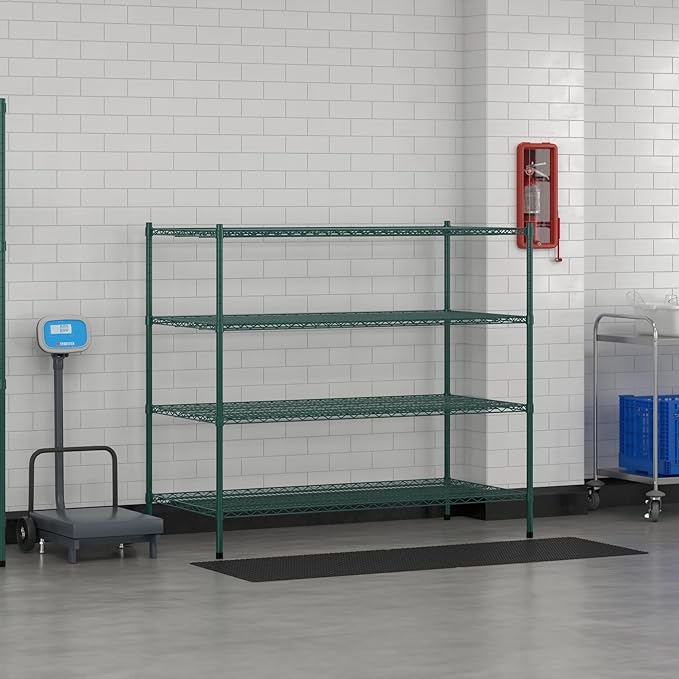 Commercial NSF Listed Green Epoxy Stationary Wire Shelving Kit 30" x 60" x 54", with 4 Shelves Perfect for Warehouse, Walk-in Refrigerator, Freezer, Grocery Store, Restaurant, Dishroom