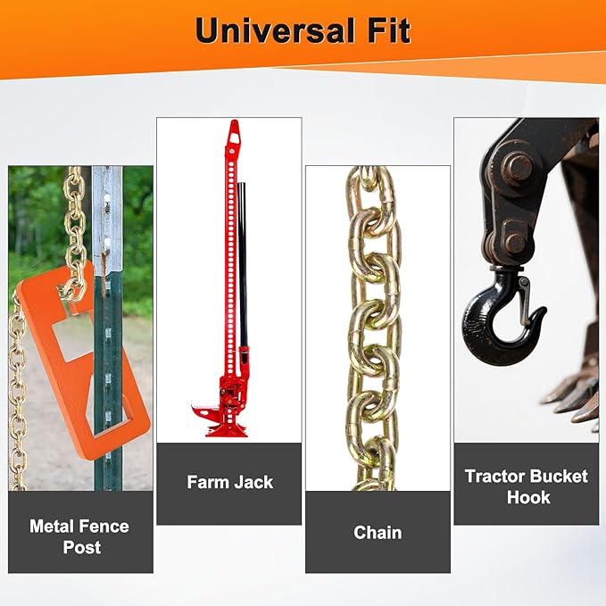 T-Post Puller Plate Tool with 39.37 Lifting Chain, Carbon Steel Plate Fence Post Puller Accessories for Quick Remove from Farm & Garden, Use Different Tractor Bucket/Jacks/S Hooks