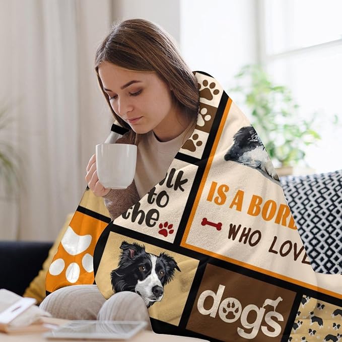 Border Collie Dog Print Blanket Best Dog Pet Animal Throw Blankets for Couch Sofa Stuff Decor Gifts Lightweight Soft Cozy Fleece Plush Warm Flannel Bedding for Lover Man Woman Teen Adults 50"x60"