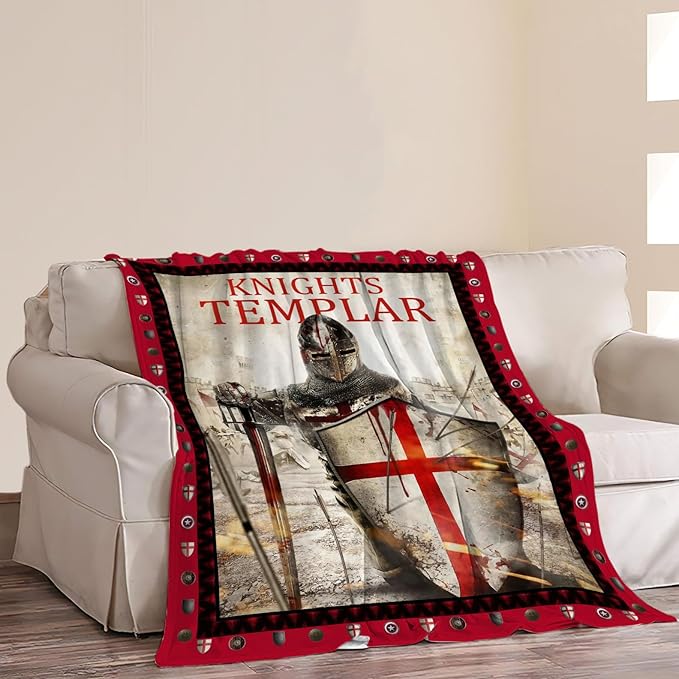 Knights Templar Blanket Templar Throw Blanket Soft Fleece Flannel Bedding Crusader Warrior Gifts for Men Boys Women Girls Lovers Adults Stuff Plush for Couch Sofa Bed Room Decor 60"X80"