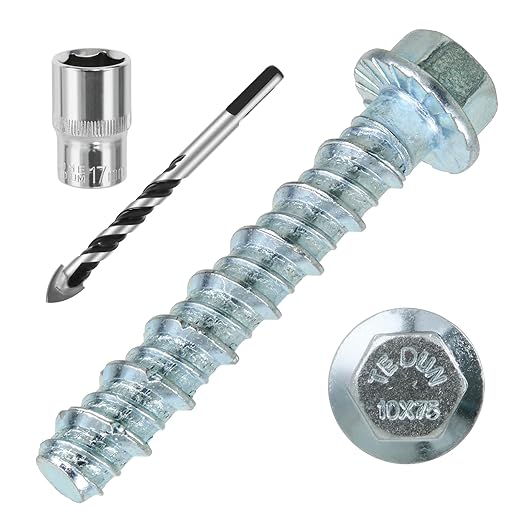 1/2 x 3 25pcs Concrete Screws, Nickel Plated Concrete Screw Drill Bit Set for Anchoring Masonry, Brick or Concrete Block (25pcs)