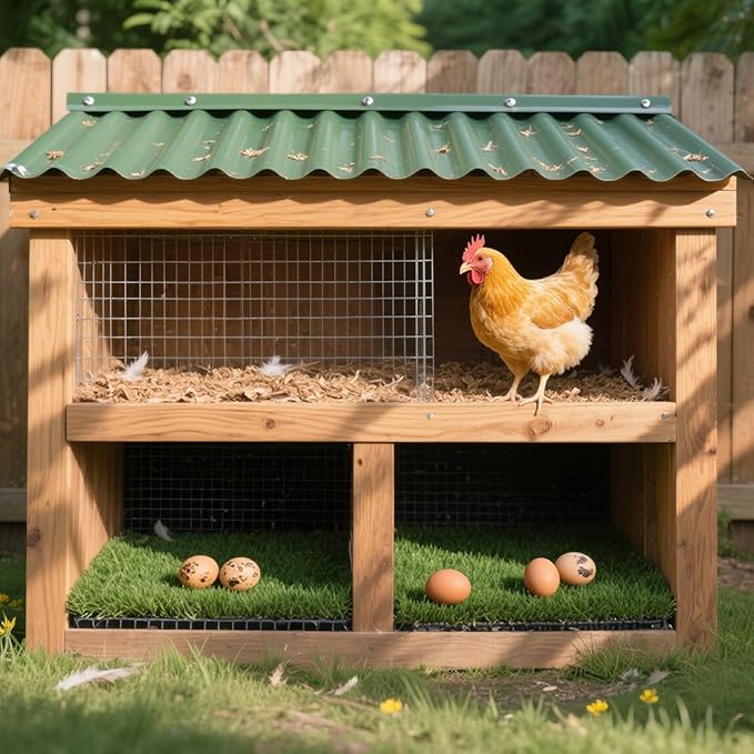 12 Pack Chicken Nesting Pads for Chicken Coop, 12"x12" Reusable Plastic Artificial Grass Nesting Box Pads Washable Laying Eggs Turf Egg-Protecting Mats for Coops, Pets & Crafts - Green