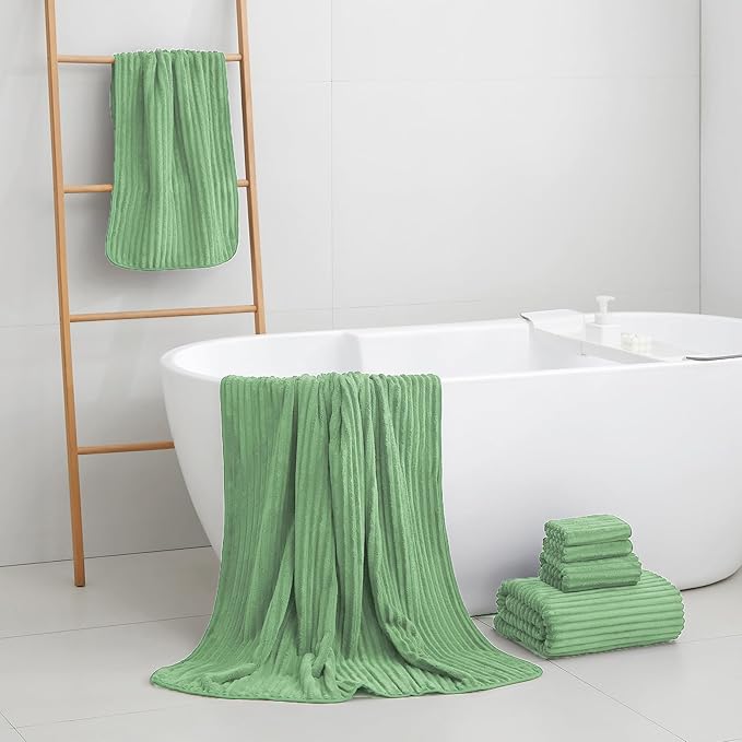 6-Piece Bath Towel Set(30"x60"), 2 Large Bath Towel Sheets, 2 Hand Towels and 2 Washcloths - Highly Absorbent Quick Dry Microfiber,Ultra Soft Towel Set for Bathroom (Sage Green