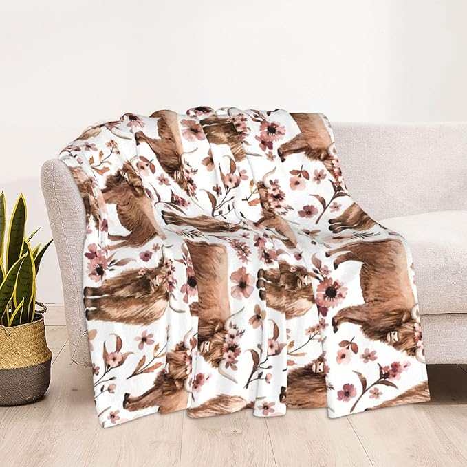 Highland Cow Blanket Super Cozy Soft Highland Cow Throw Blanket Warm Plush Fluffy Cow Lightweight Fleece Flannel Gifts Blankets for Kids Adults 60"X50"
