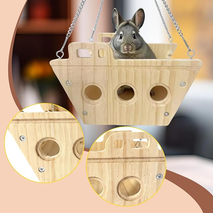 Hamster Cage Swing Toy Wood Chinchilla Hammock Exercise Fun Interactive Multifunctional Wooden Hanging Decor for Small Animal